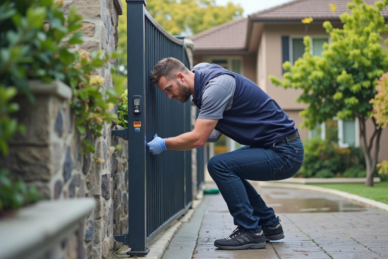 Technician performing automatic gate maintenance in Los Angeles
