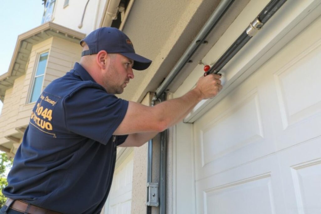 Technician performing garage door repair in San Marino CA