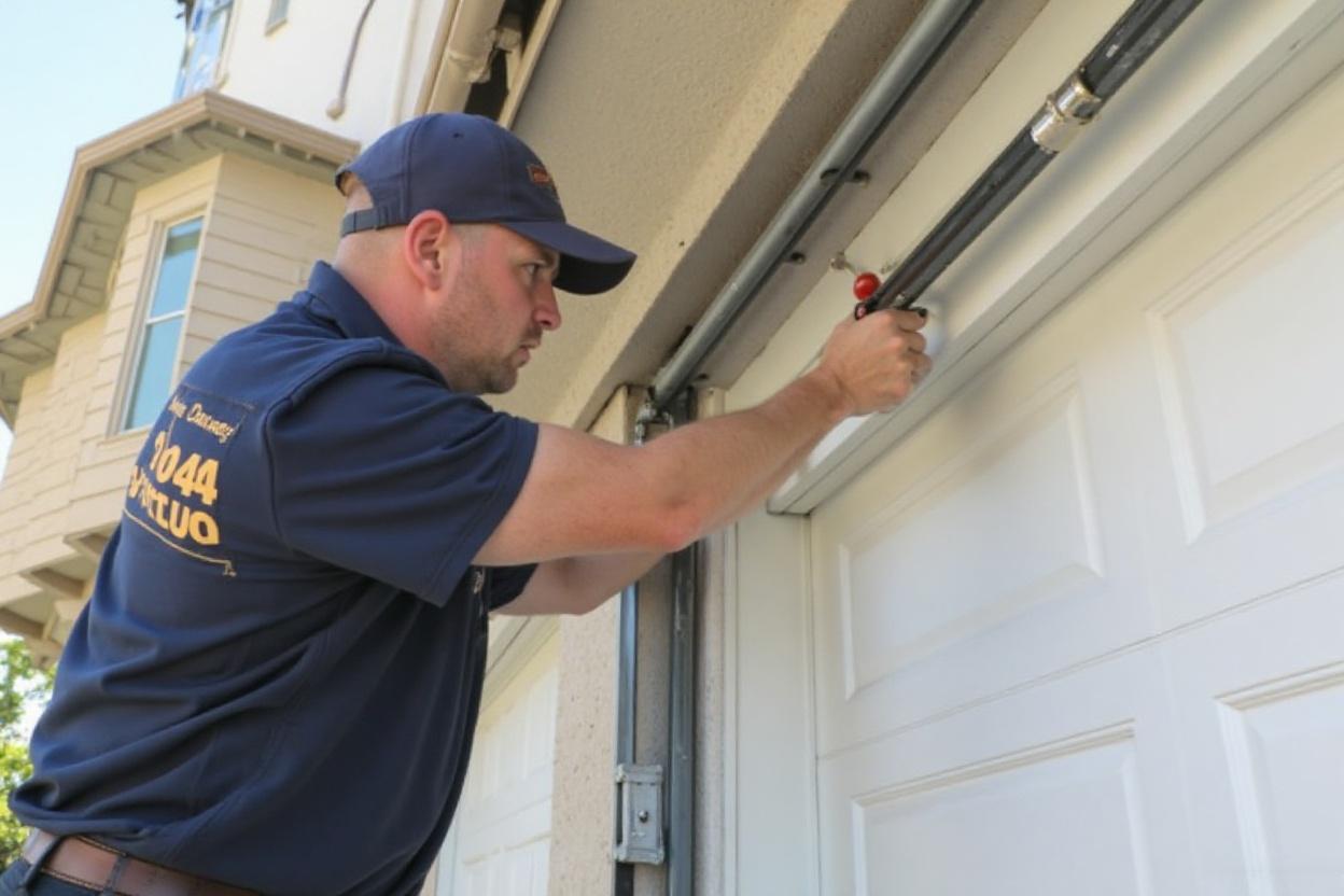 Technician performing garage door repair in San Marino CA